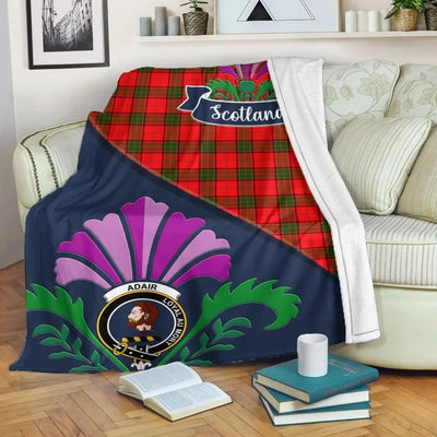Clan Adair Tartan Crest Premium Blanket Thistle Style AY11