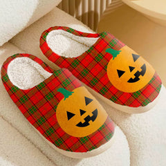 Clan Adair Tartan Halloween Pumpkin Slippers, Fluffy Spooky Slippers AY61 Adair Tartan Tartan Halloween