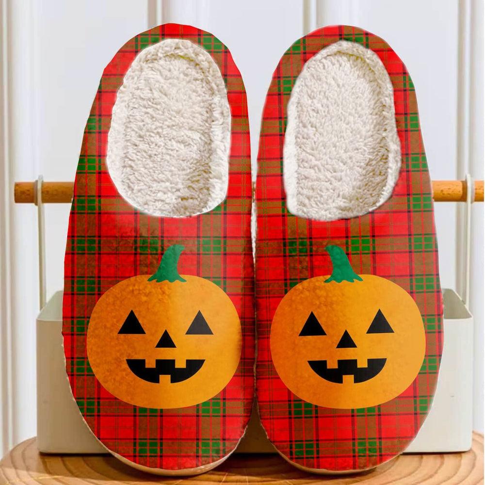 Clan Adair Tartan Halloween Pumpkin Slippers, Fluffy Spooky Slippers AY61 Adair Tartan Tartan Halloween
