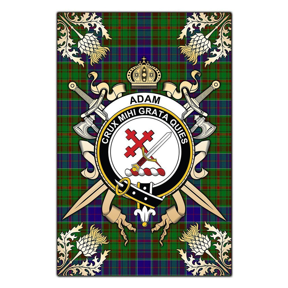 Clan Adam Tartan Crest Black Garden Flag - Gold Thistle PB39 Clan Adam Tartan Today