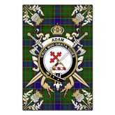 Clan Adam Tartan Crest Black Garden Flag  - Gold Thistle  PB39 Clan Adam Tartan Today