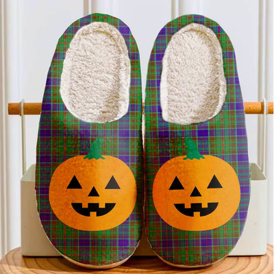 Clan Adam Tartan Halloween Pumpkin Slippers, Fluffy Spooky Slippers NJ62