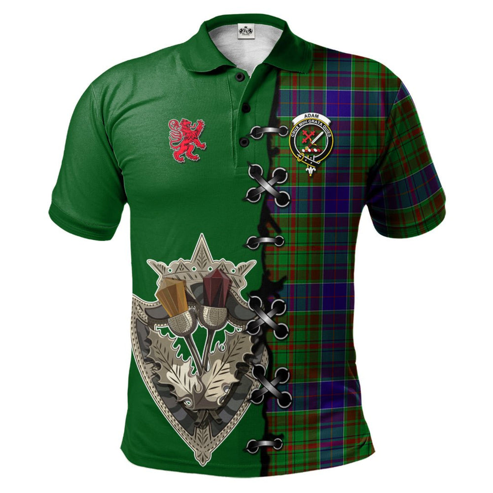 Clan Adam Tartan Polo Shirt - Lion Rampant And Celtic Thistle Style AN74 Adam Tartan Tartan Polo