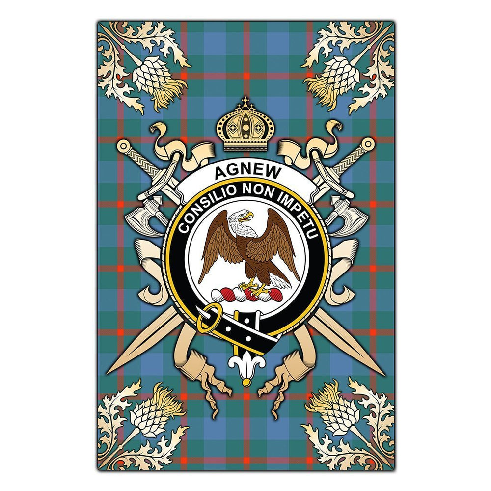 Clan Agnew Ancient Tartan Crest Black Garden Flag - Gold Thistle PB77 Clan Agnew Tartan Today
