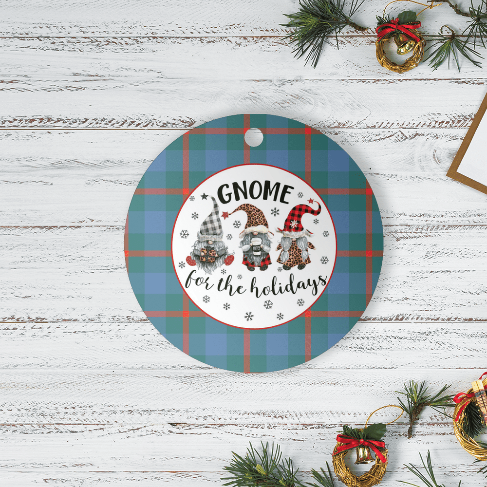 Clan Agnew Ancient Tartan Gnome Round Ceramic Ornament FW95 Agnew Ancient Tartan Tartan Christmas