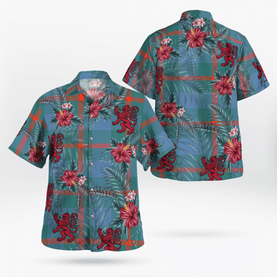 Clan Agnew Ancient Tartan Scottish Lion Hawaiian Shirt AY55