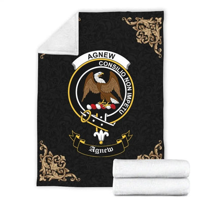 Clan Agnew Crest Tartan Premium Blanket Black NY79