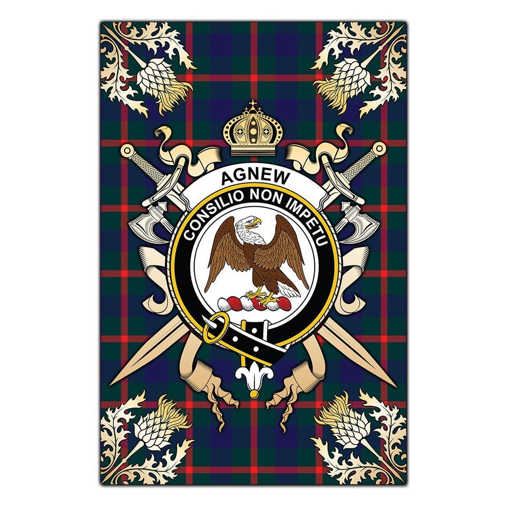 Clan Agnew Modern Tartan Crest Black Garden Flag - Gold Thistle KC95 Clan Agnew Tartan Today
