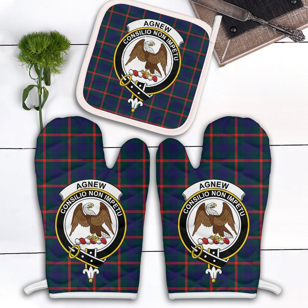 Clan Agnew Modern Tartan Crest Oven Mitt And Pot Holder (2 Oven Mitts + 1 Pot Holder) LB50 Clan Agnew Tartan Today