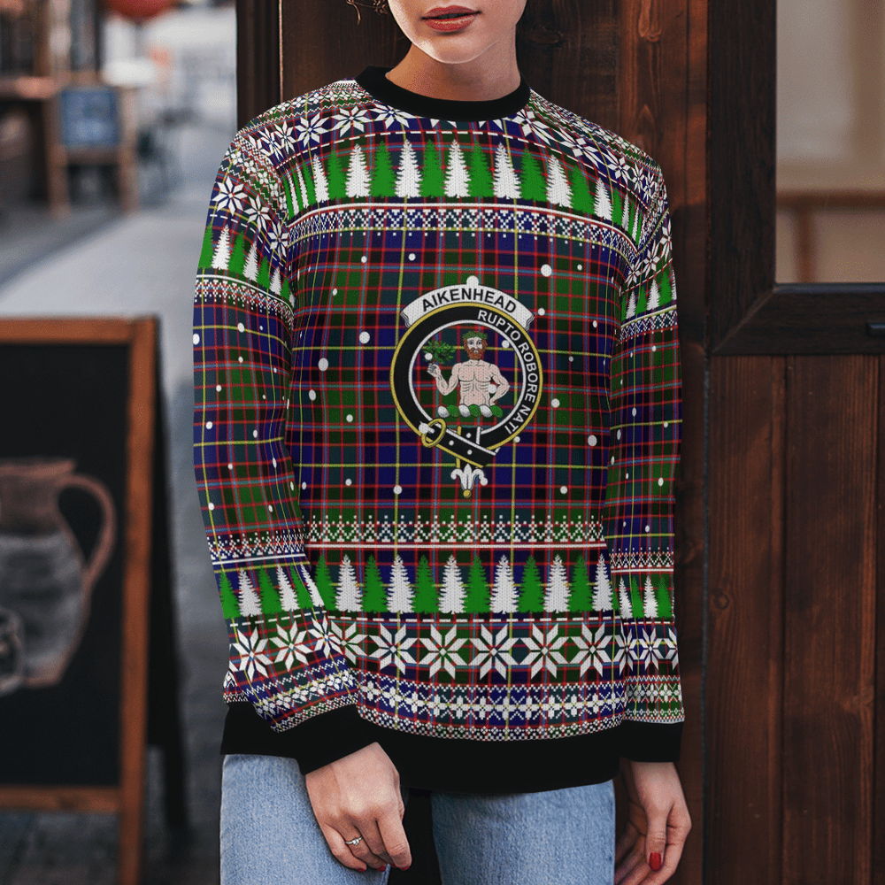 Clan Aikenhead Crest Tartan Christmas Ugly Sweater SN62 Aikenhead Crest Tartan Tartan Ugly Sweater