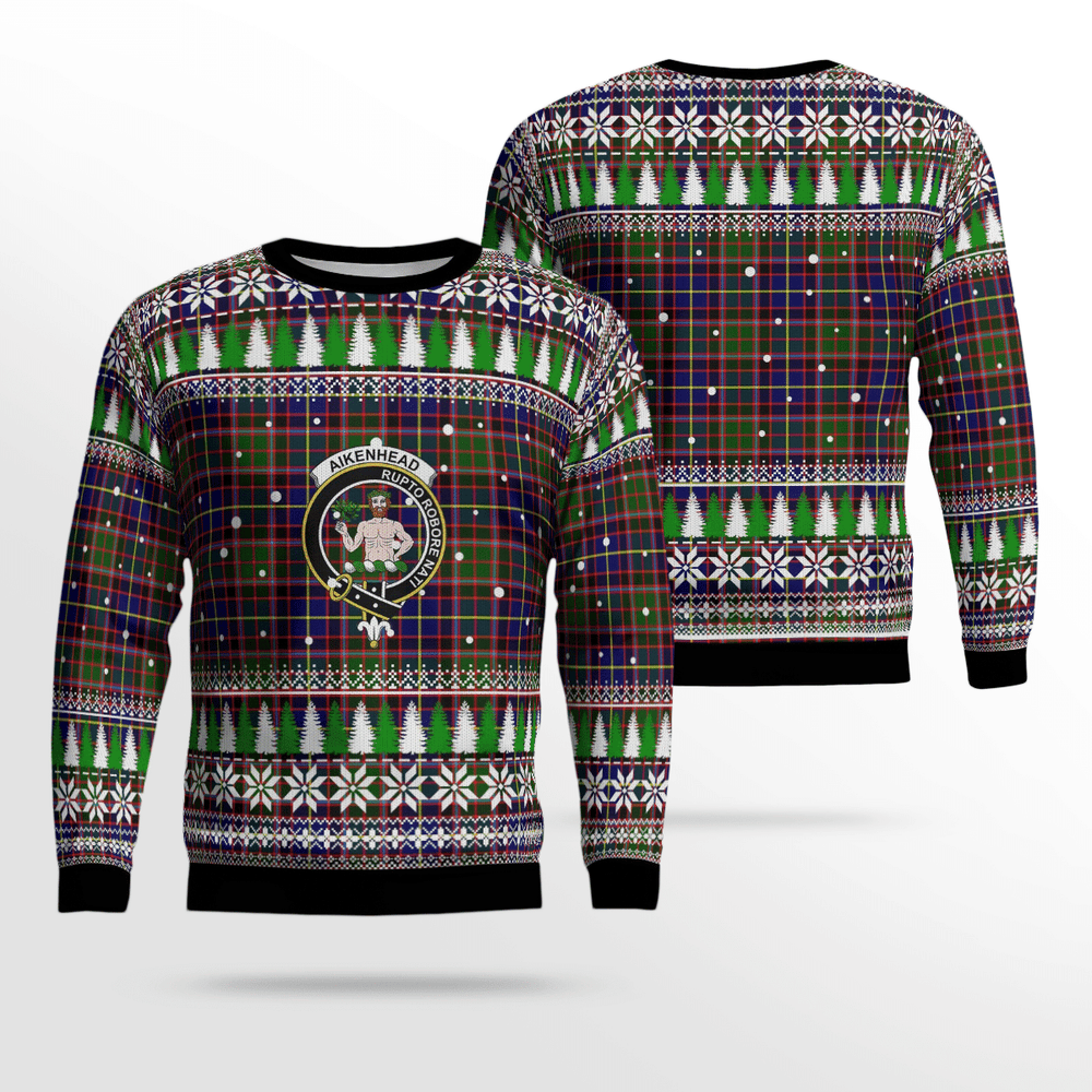 Clan Aikenhead Crest Tartan Christmas Ugly Sweater SN62 Aikenhead Crest Tartan Tartan Ugly Sweater