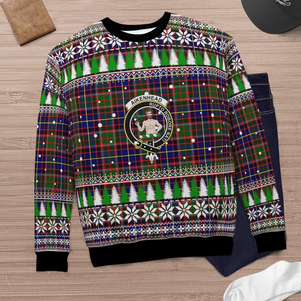 Clan Aikenhead Crest Tartan Christmas Ugly Sweater SN62 Aikenhead Crest Tartan Tartan Ugly Sweater