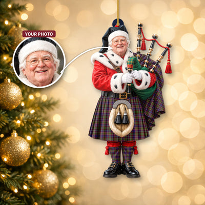 Clan Aikenhead Tartan Christmas Piper Ornament with Custom Photo