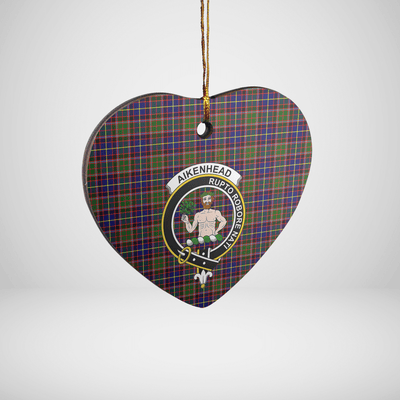 Clan Aikenhead Tartan Crest Heart Ceramic Ornament