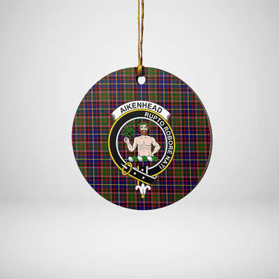 Clan Aikenhead Tartan Crest Round Ceramic Ornament