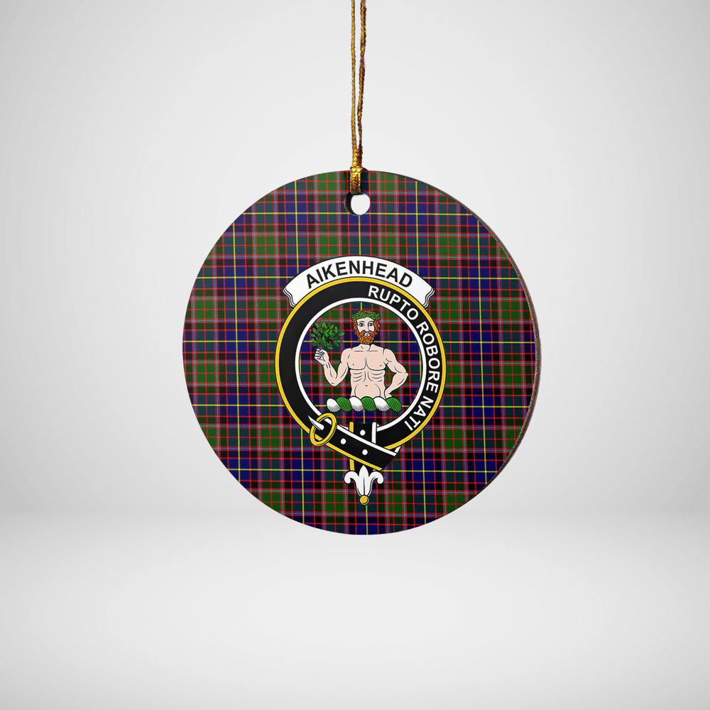 Clan Aikenhead Tartan Crest Round Ceramic Ornament AG27 Aikenhead Tartan Tartan Christmas