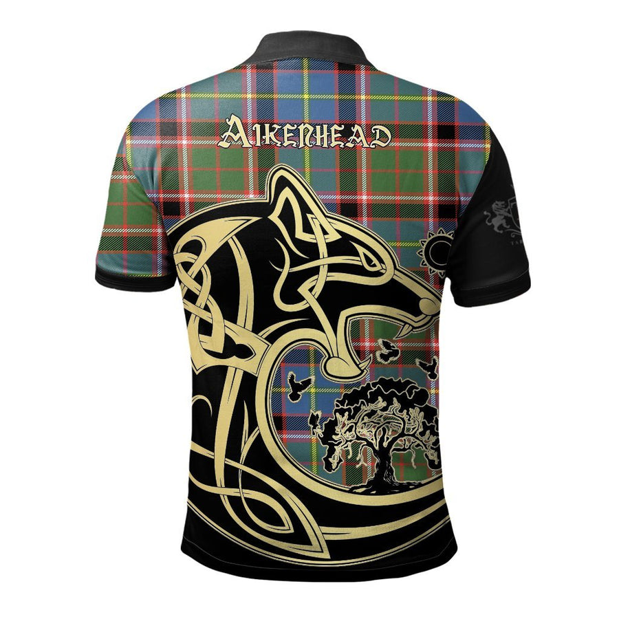 Clan Aikenhead Tartan Polo Shirt Viking Wolf XR32 Aikenhead Tartan Tartan Polo