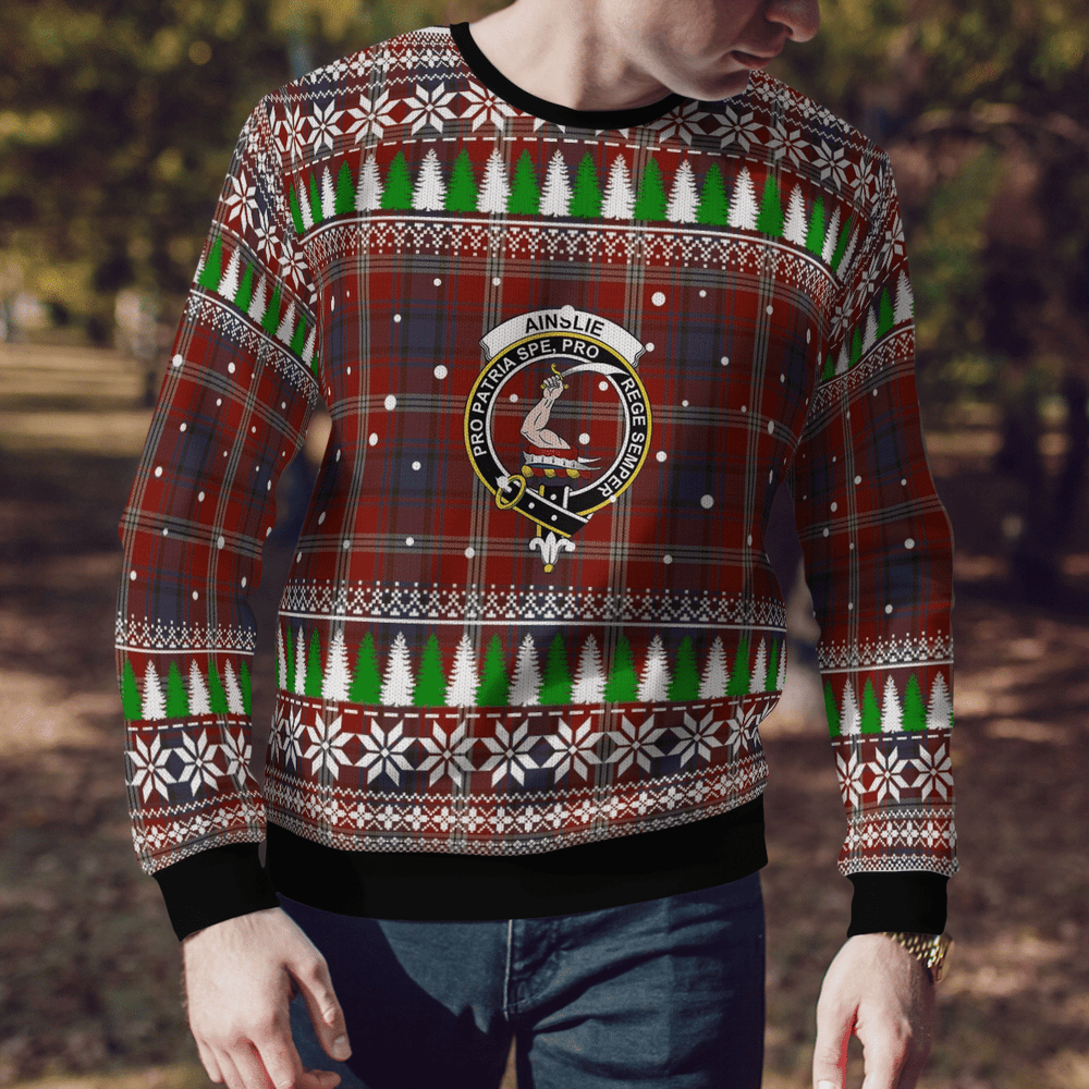 Clan Ainslie Crest Tartan Christmas Ugly Sweater ZW21 Ainslie Crest Tartan Tartan Ugly Sweater