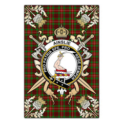 Clan Ainslie Tartan Crest Black Garden Flag - Gold Thistle JH49 Clan Ainslie Tartan Today