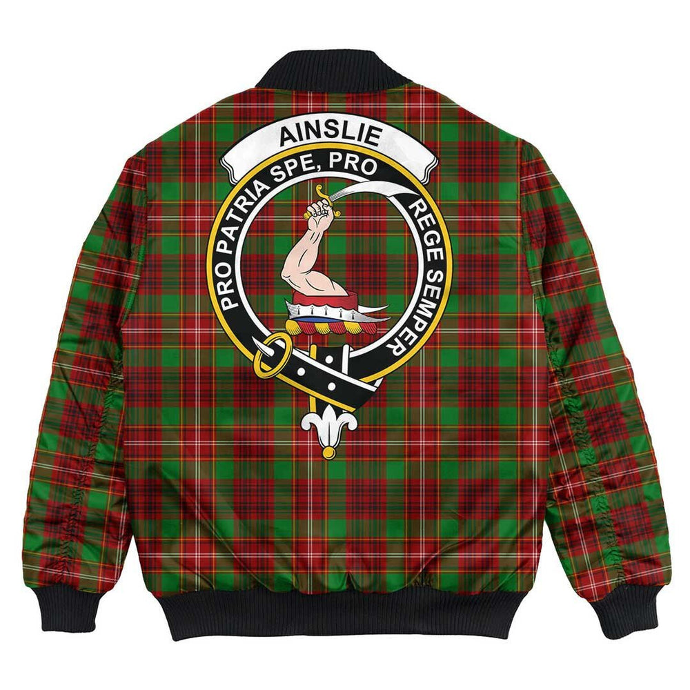 Clan Ainslie Tartan Crest Bomber Jacket RS22 Ainslie Tartan Tartan Bomber Jacket