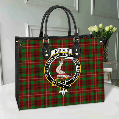 Clan Ainslie Tartan Crest Leather Bag