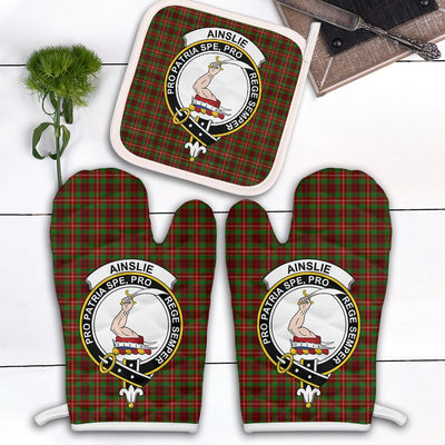 Clan Ainslie Tartan Crest Oven Mitt And Pot Holder (2 Oven Mitts + 1 Pot Holder)