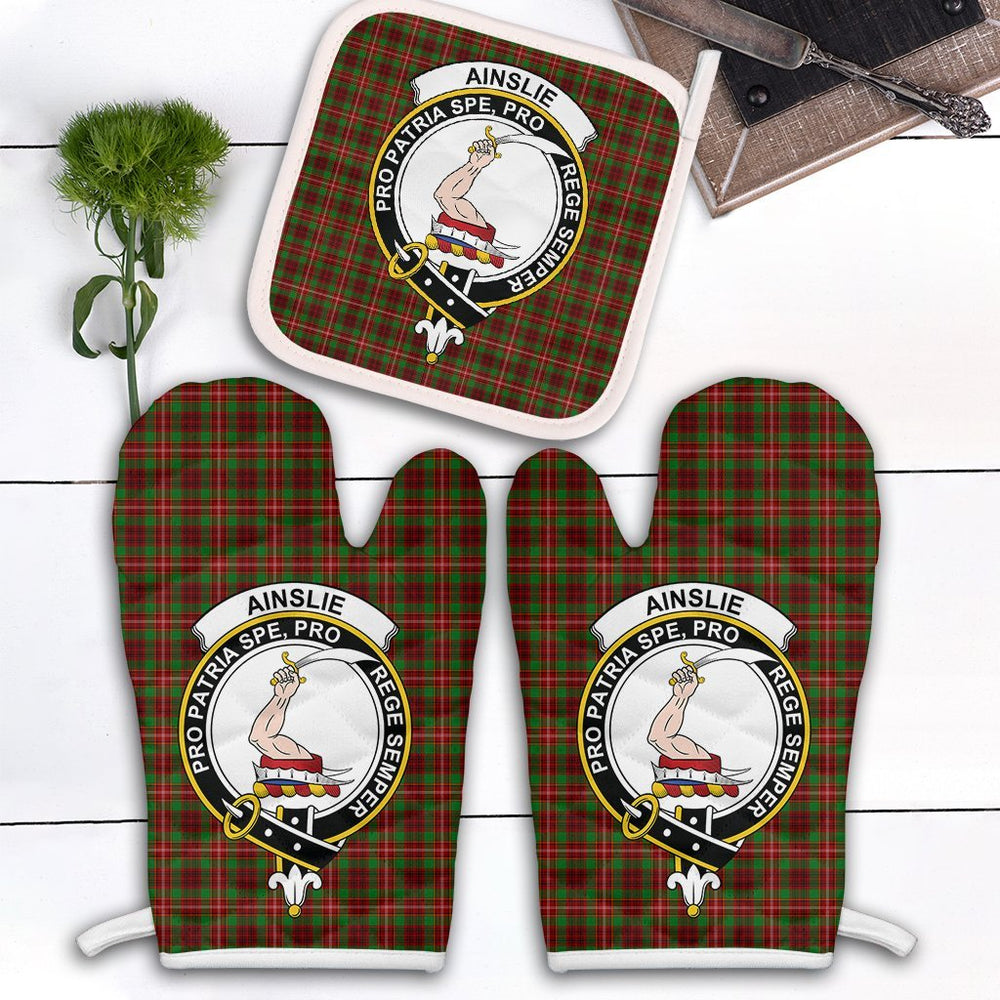 Clan Ainslie Tartan Crest Oven Mitt And Pot Holder (2 Oven Mitts + 1 Pot Holder) WE36 Clan Ainslie Tartan Today