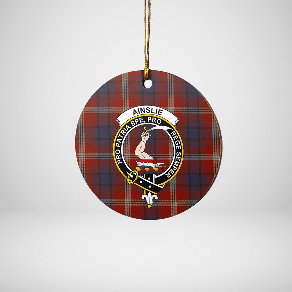 Clan Ainslie Tartan Crest Round Ceramic Ornament NQ18 Ainslie Tartan Tartan Christmas