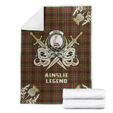 Clan Ainslie Tartan Gold Courage Symbol Blanket KP78 Clan Ainslie Tartan Today