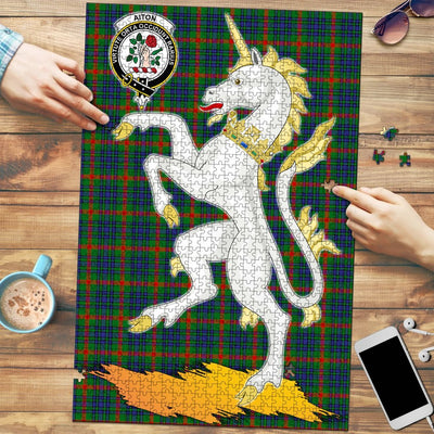 Clan Aiton Crest Tartan Unicorn Scotland Jigsaw Puzzles Gift For Family