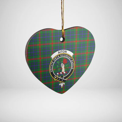 Clan Aiton Tartan Crest Heart Ceramic Ornament