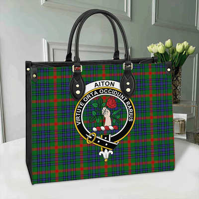 Clan Aiton Tartan Crest Leather Bag