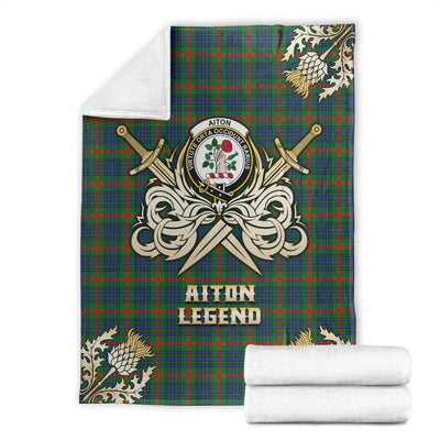 Clan Aiton Tartan Gold Courage Symbol Blanket