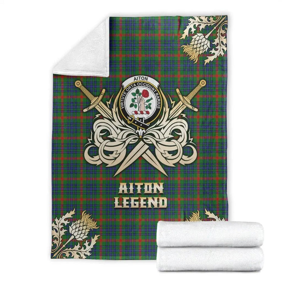 Clan Aiton Tartan Gold Courage Symbol Blanket