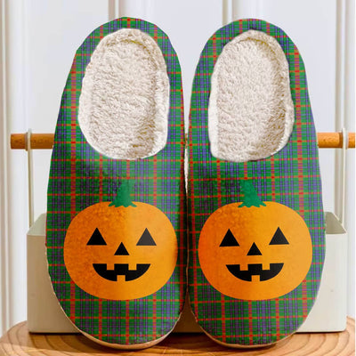 Clan Aiton Tartan Halloween Pumpkin Slippers, Fluffy Spooky Slippers
