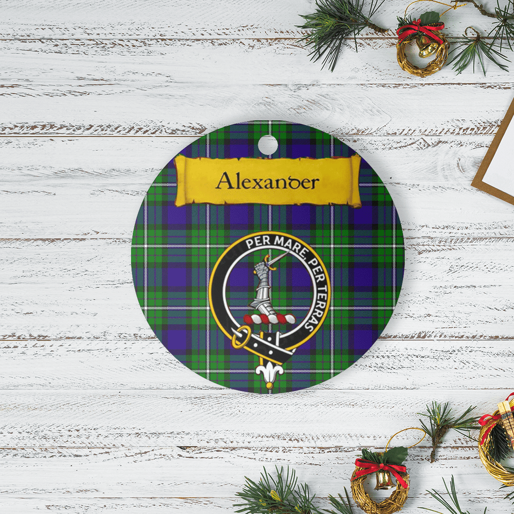 Clan Alexander Tartan Crest Round Ceramic Ornament EL57 Alexander Tartan Tartan Christmas