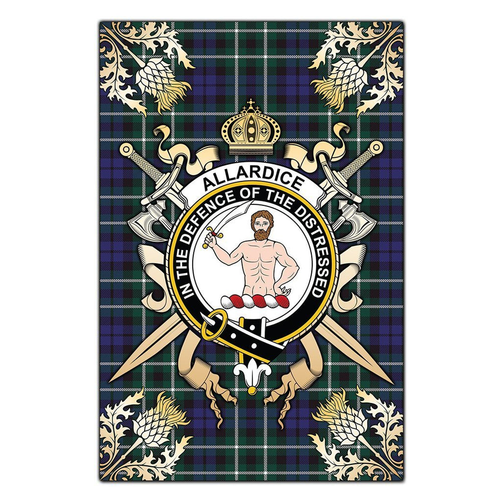 Clan Allardice Tartan Crest Black Garden Flag - Gold Thistle DS98 Clan Allardice Tartan Today
