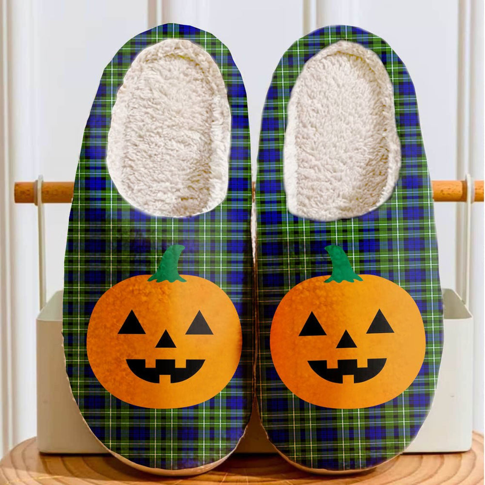 Clan Allardice Tartan Halloween Pumpkin Slippers, Fluffy Spooky Slippers LV50 Allardice Tartan Tartan Halloween