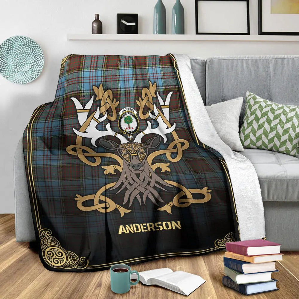 Clan Anderson Ancient Tartan Crest Premium Blanket Celtic Stag Style KD66 Clan Anderson Tartan Today