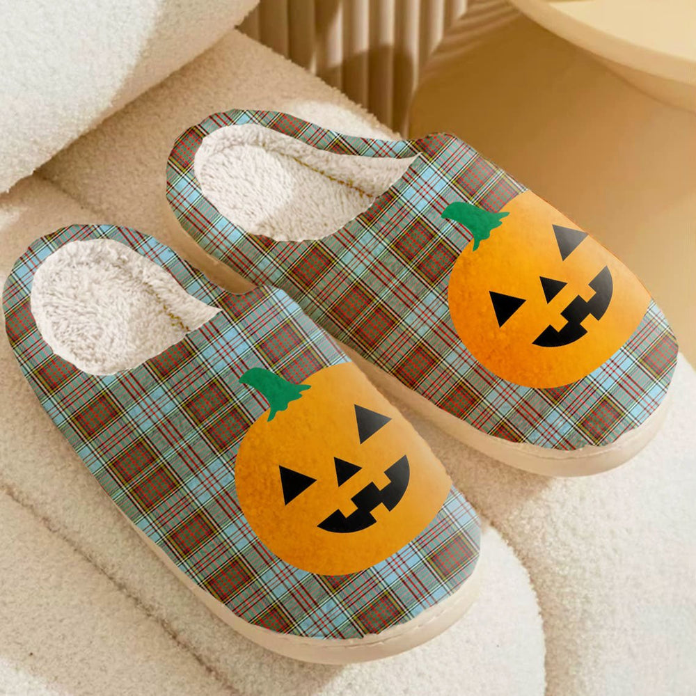 Clan Anderson Ancient Tartan Halloween Pumpkin Slippers, Fluffy Spooky Slippers WH77 Anderson Ancient Tartan Tartan Halloween