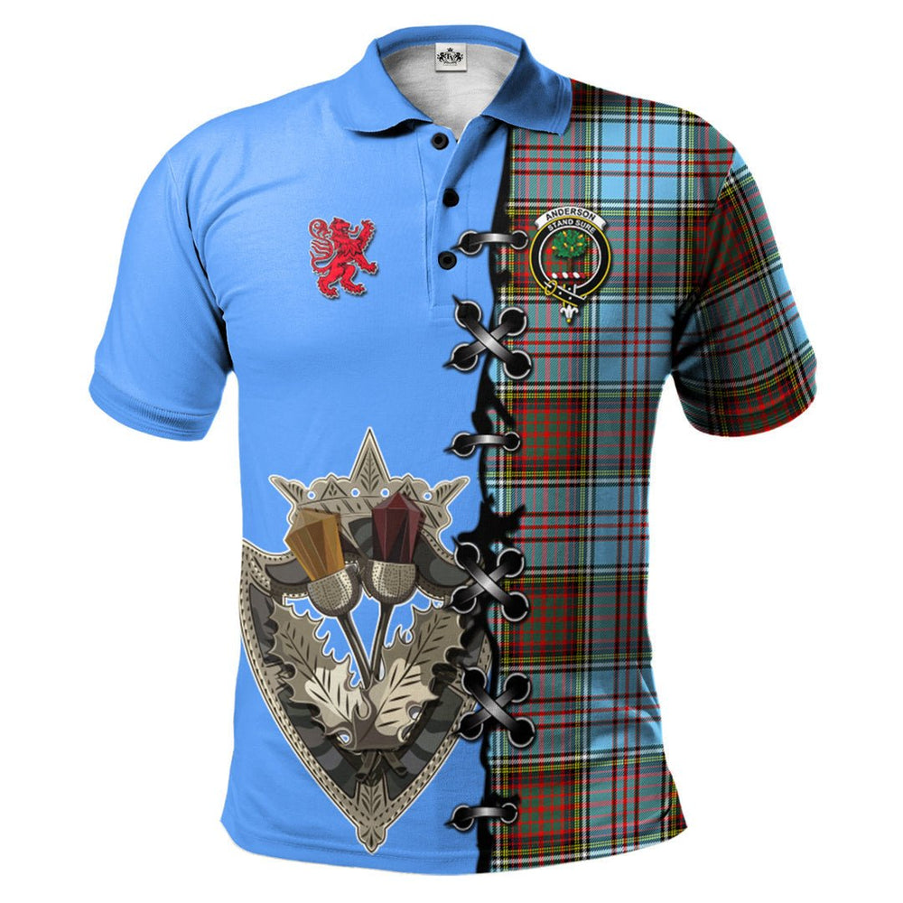 Clan Anderson Ancient Tartan Polo Shirt - Lion Rampant And Celtic Thistle Style LJ97 Anderson Ancient Tartan Tartan Polo
