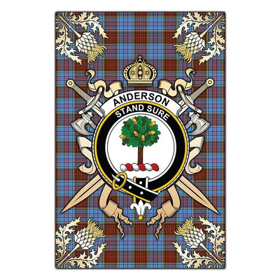 Clan Anderson Modern Tartan Crest Black Garden Flag - Gold Thistle NC64
