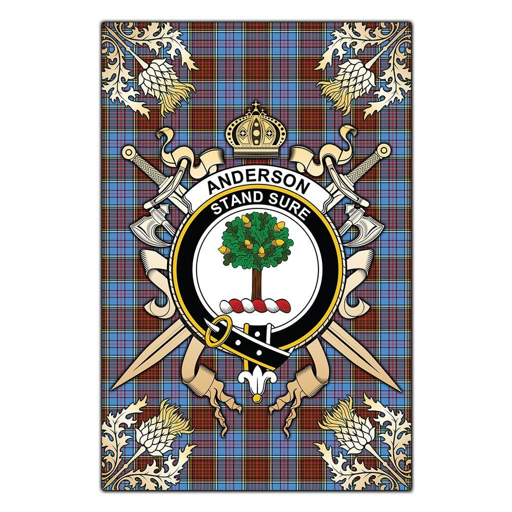 Clan Anderson Modern Tartan Crest Black Garden Flag - Gold Thistle NC64 Clan Anderson Tartan Today