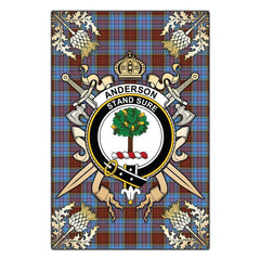 Clan Anderson Modern Tartan Crest Black Garden Flag - Gold Thistle NC64 Clan Anderson Tartan Today