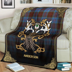 Clan Anderson Modern Tartan Crest Premium Blanket Celtic Stag Style ZD20 Clan Anderson Tartan Today