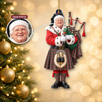 Clan Anderson of Arbrake Tartan Christmas Piper Ornament with Custom Photo