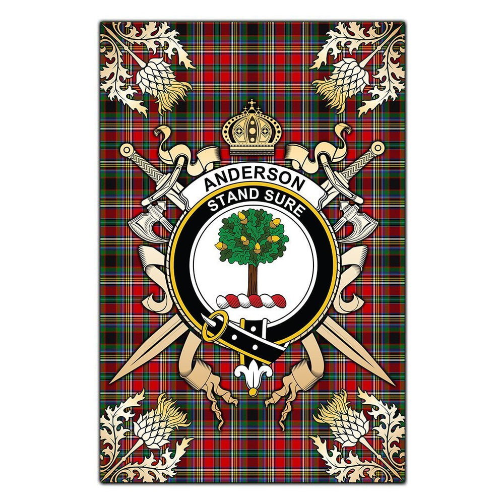 Clan Anderson Of Arbrake Tartan Crest Black Garden Flag - Gold Thistle NX23 Clan Anderson Tartan Today