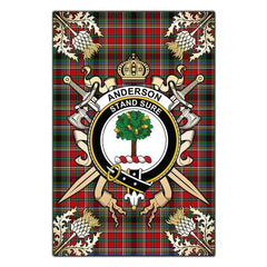 Clan Anderson Of Arbrake Tartan Crest Black Garden Flag - Gold Thistle NX23 Clan Anderson Tartan Today