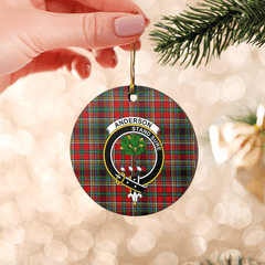 Clan Anderson of Arbrake Tartan Crest Round Ceramic Ornament SA80 Anderson of Arbrake Tartan Tartan Christmas