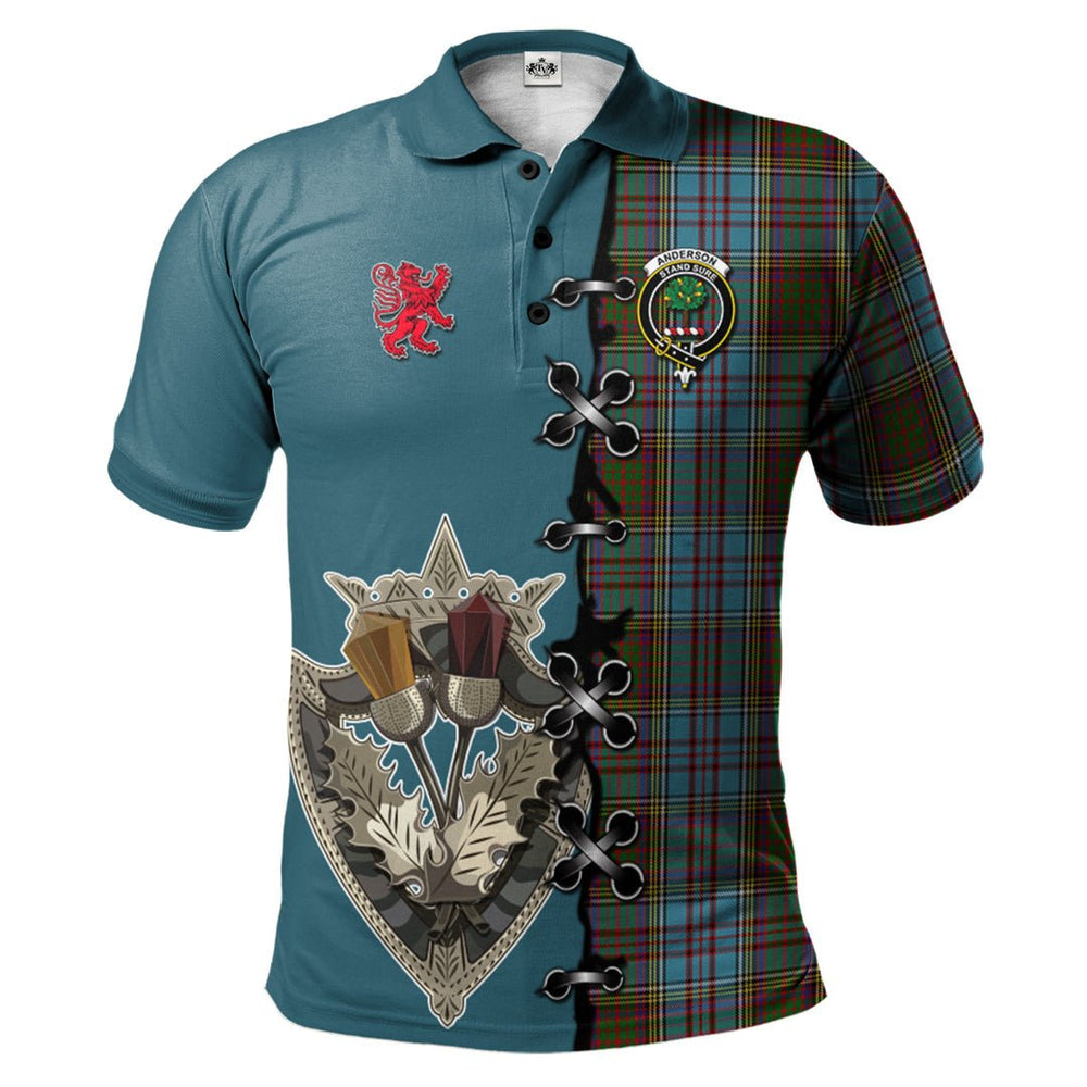 Clan Anderson Tartan Polo Shirt - Lion Rampant And Celtic Thistle Style FR30 Anderson Tartan Tartan Polo